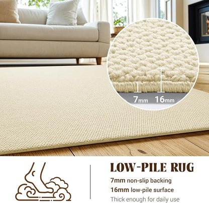 Shilucheng Wool Rug 8x10 Non-Slip, Blend 80% Wool and 20% Cotton Rugs for Living Room, Bedroom, Dinning Room, Soft Durable Cotton Backing Modern Area Rug (Beige)