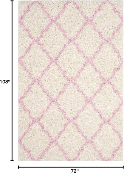 SAFAVIEH Dallas Shag Collection Area Rug - 6' x 9', Ivory & Light Pink, Trellis Design, Non-Shedding & Easy Care, 1.5-inch Thick Ideal for High Traffic Areas in Living Room, Bedroom (SGD257P)