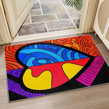 Abstract Rug, Colorful Pop Art Area Rug 6x8, Hippie Aesthetic Funky Low Pile Non Skip Carpets Home Decor #C126