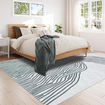 YIHOUSE Grey Rug for Living Room, 8×10 Modern Abstract Area Rug, Geometric Contemporary Wave Striped Rugs for Playroom Nursery, Washable Nonslip Large Rug for Bedroom Dining Room