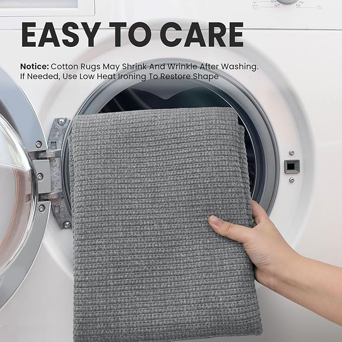 EARTHALL Washable Area Rugs 6x9 Ft Non Slip Living Room Rugs Cotton Rubber Backed Dining Room Rug Braided Bedroom Rugs Indoor Outdoor Floor Carpet for Living Room, Bedroom, Dining Room, Charcoal Gray