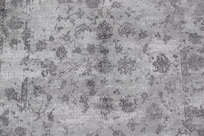 Rug Source Modern Collection, 5x8 Abstract Rug, Hand Knotted Greys & Charcoal Floral Rug, Oriental 100% Silk Carpet for Foyer, Entryway and Hallway