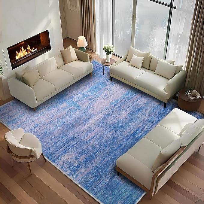 5x7 Abstract Area Rugs for Living Room, Modern Washable Indoor Rug for Bedroom, Thin Soft Large Non-Slip Carpet for Dining Room Home Office Farmhouse Decor - Abstract Blue Purple