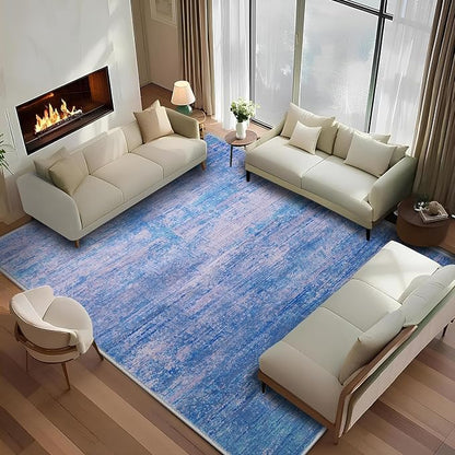 5x7 Abstract Area Rugs for Living Room, Modern Washable Indoor Rug for Bedroom, Thin Soft Large Non-Slip Carpet for Dining Room Home Office Farmhouse Decor - Abstract Blue Purple