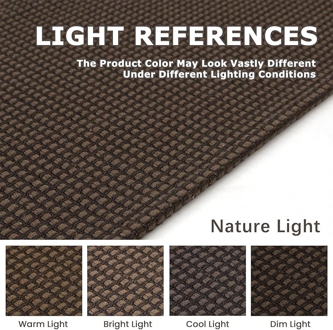 KOZYFLY Washable Area Rug 5x7 ft Rubber Backed Non Slip Rugs for Living Room Braided Cotton Bedroom Rug Woven Office Rugs Indoor Floor Carpets for Dining Bedroom Living Room, Reddish Brown/Coffee