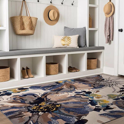 Rugshop Cream Bright Flowers Non Slip Non-Shedding Area Rug for Bedroom, Study and Living Room, 4' x 6'