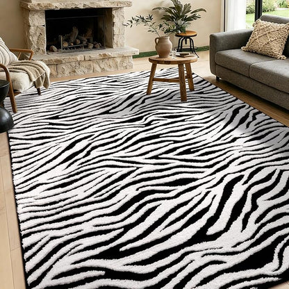 YIHOUSE 6×9 Ft Area Rugs, Black and White Modern Abstract Rug, Washable Plush Soft Zebra Print Carpet, Non-Slip Non-Shedding Rug for Living Room, Bedroom, Dining Room, Home Office Decor