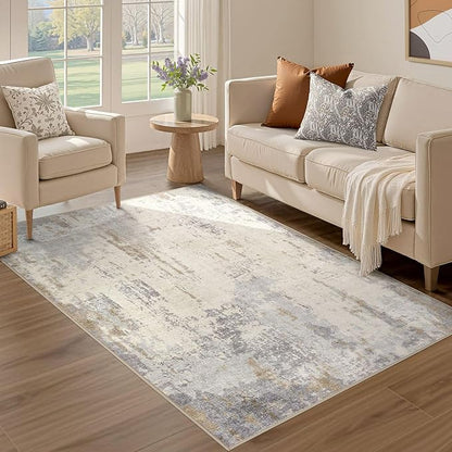 3x5 Area Rug Living Room Rugs - Washable Neutral Modern Abstract Soft Thin Rug Indoor Floor No Slip Rug Carpet for Bedroom Under Dining Table Home Office Decor - Light Brown/Gray