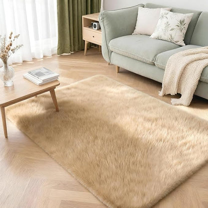 3x5 Solid Fluffy Camel Area Rug – Washable, Durable, Living Room Rug, Non-Slip High Pile Shag Rugs for Bedroom, Living Room, Bedside, Dorms, Nursery Rooms, Kids Room, Soft Indoor Floor Carpet