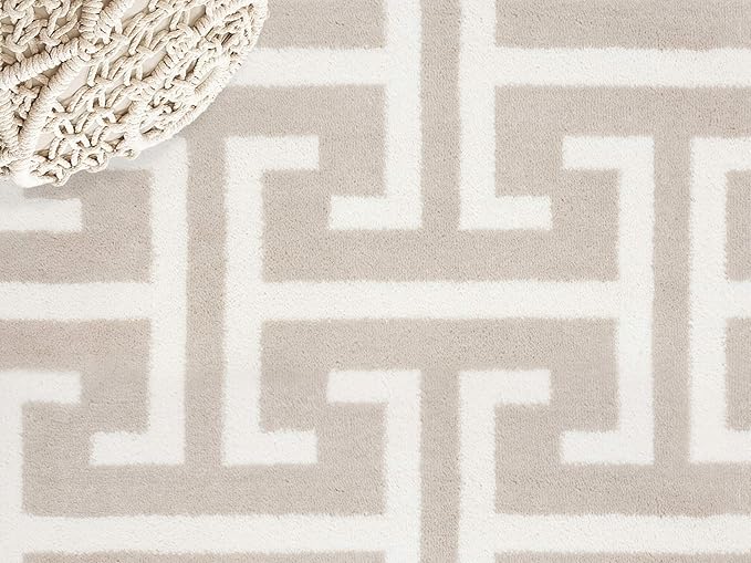 Abani Contemporary 3D Beige & White Modern Greek Key Pattern Area Rug - Geometric Meander 6' x 9' Arto Collection Neutral Rug Rugs