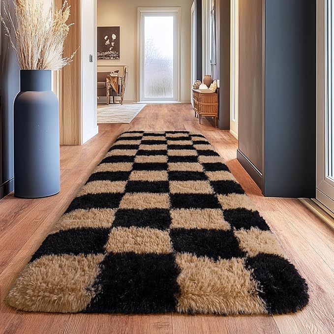 Fluffy Area Rugs for Living Room, Soft Shaggy Carpets for Living Room, Upgrade Anti-Slip Fuzzy Rugs for Kids' Room, Perfect Decor for Modern Home Grid 2x6Feet