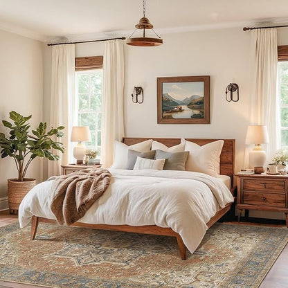 Kokia 5x7 Washable Area Rugs Terracotta with Vintage Orient Design, Soft Rug for Living Room or Bedroom, Non-Slip Low Pile Stain Resistance Features, Distressed Medallion Pattern
