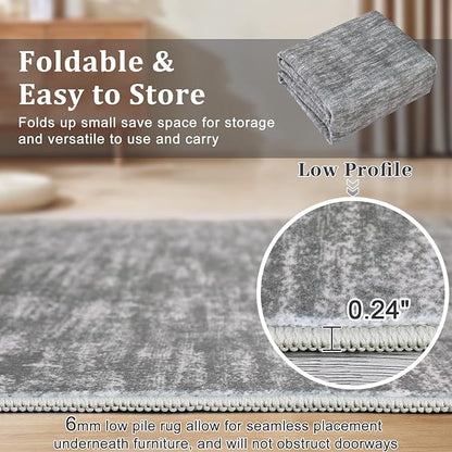 RUGSREAL Solid Runner Rug 2x6 Non Slip Bathroon Mat Machine Washable Ktichen Carpet Long Hallway Runner Rug Modern Indoor Throw Carpet for Living Room Bedroom Laundry, 2' x 6' Grey