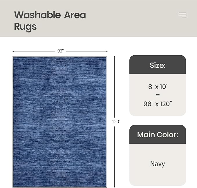 Valenrug Washable Rugs 6x9 - Non Slip 6x9 Area Rugs for Living Room, Stain Resistant Area Rugs for Bedroom, Foldable Machine Washable Area Rug(6'x9', Navy)