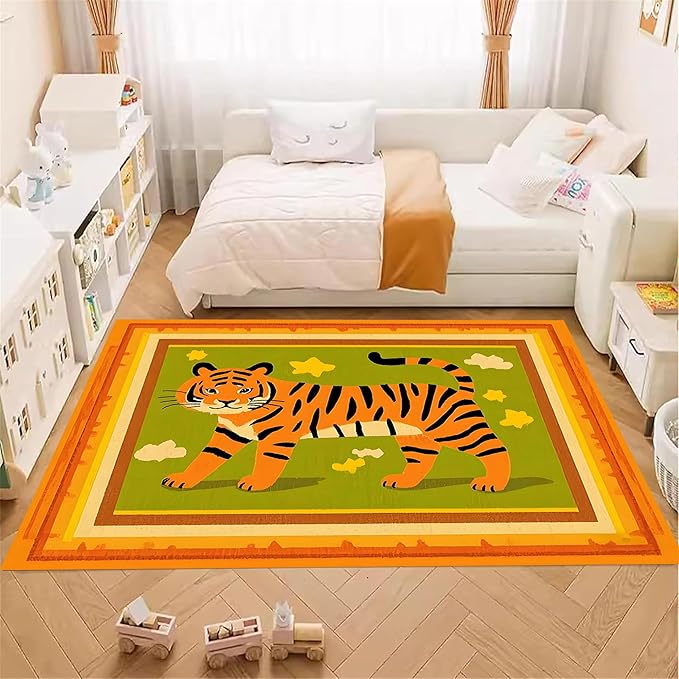 Tiger Rugs for Living Room，4x5ft,Modern Minimalist Style Orange Tiger Rug Suitable for Children's Room，Machine Washable Cute Tiger Rug for Boys and Girls Bedroom Farmhouse Restaurant