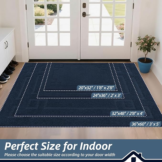 BEQHAUSE Door Mat 32" x 48", Non-Slip Door Mats Indoor Entryway Rugs Washable Low-Profile Absorbent and Stain Resist Floor Mats, Dog Door Mat for Front Back Door, Muddy Wet Shoes & Paws, Navy Blue