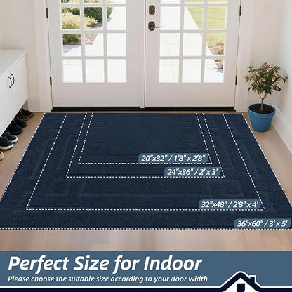 BEQHAUSE Door Mat 32" x 48", Non-Slip Door Mats Indoor Entryway Rugs Washable Low-Profile Absorbent and Stain Resist Floor Mats, Dog Door Mat for Front Back Door, Muddy Wet Shoes & Paws, Navy Blue