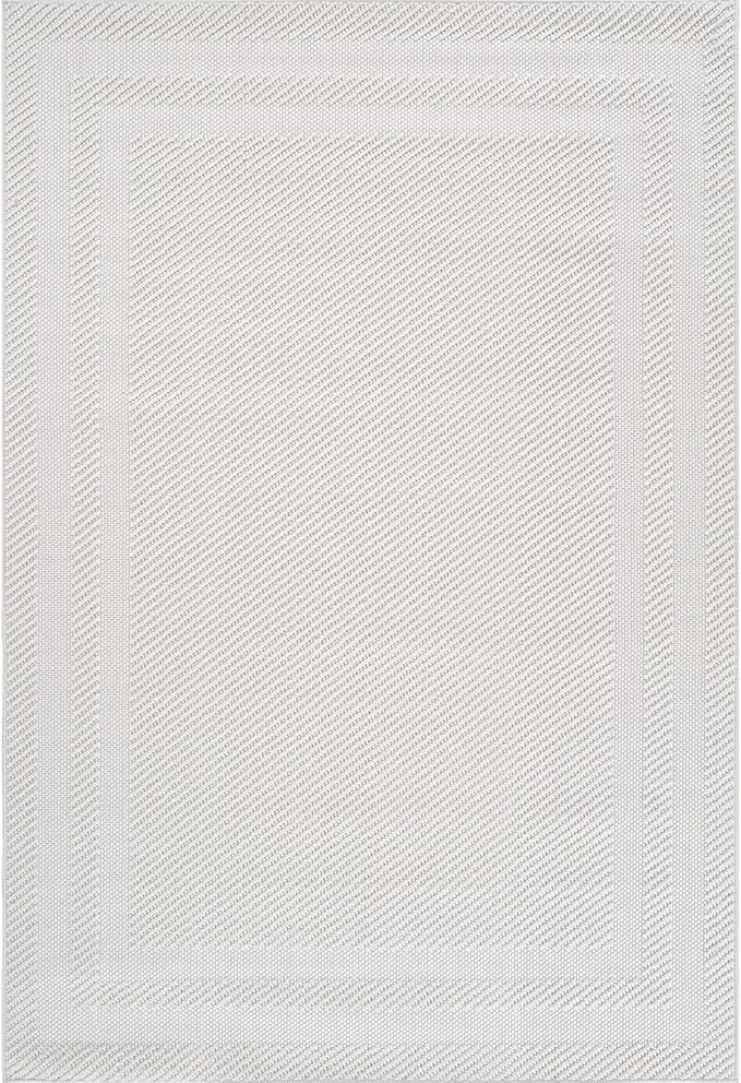 CAMILSON Micro Loop Rug 9x12 Modern Luxury Bordered Large Area Rugs Soft High and Low Pile Stain Resistant Easy-Cleaning Non-Shedding for Living Room Office Indoor Carpet (9 x 12 / White)
