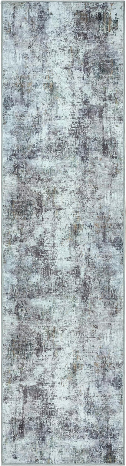 GLN Rugs Contemporary Collection - Machine Washable Area Rug, Contemporary Washable, Non Slip, Low Pile Chenille Rug, Living Room, Bedroom, Kitchen Rug (2'6" x 10' Grey/Green)