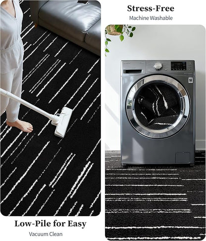 YIHOUSE 8x10 Abstract Line Area Rug, Modern Washable Stain Resistant Rugs Non Slip, Soft Indoor Large Floor Carpet for Living Room, Bedroom,Dining Room, Black and White