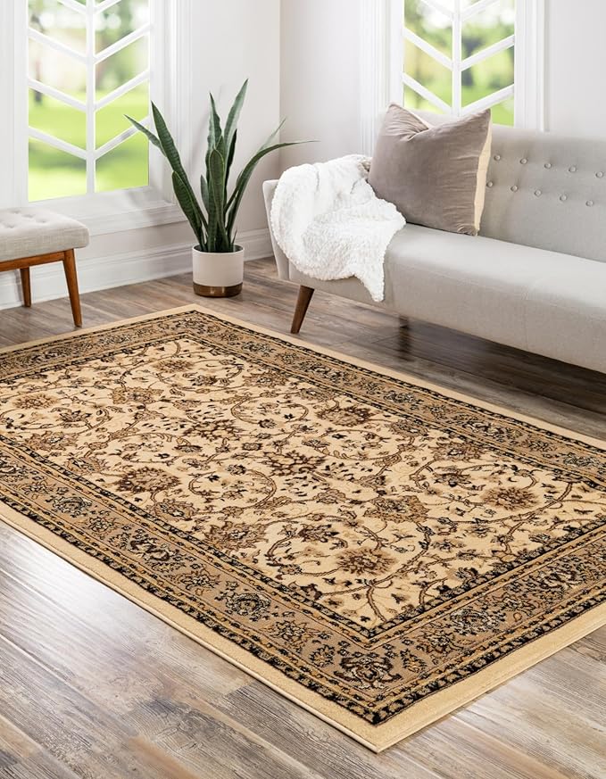 Unique Loom Sialk Hill Collection Area Rug - Washington (6' 1" x 9' Rectangle Ivory/Black)