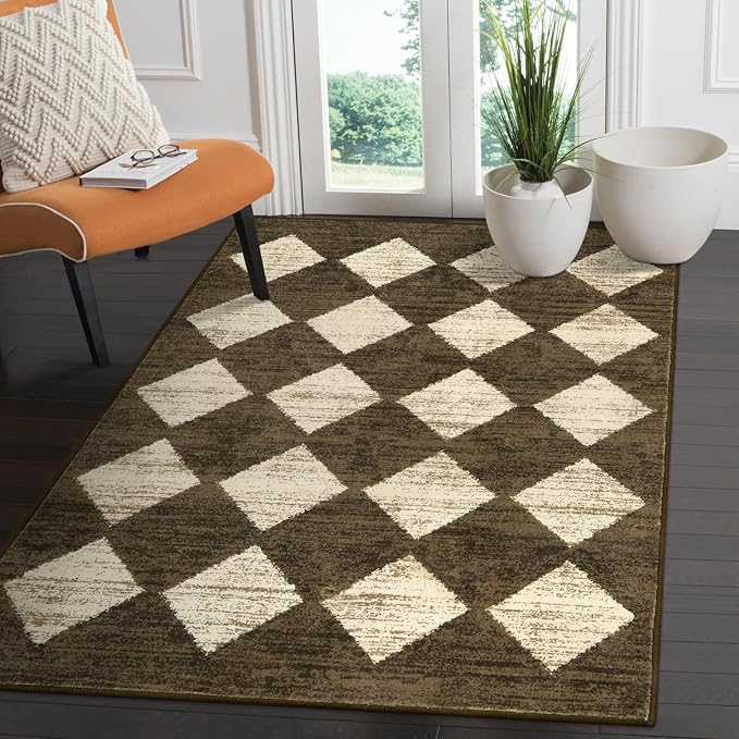 Lahome Machine Washable 3x5 Area Rug, Soft Rugs for Entryway Non Slip Kitchen Rugs, Moroccan Trellis Non Slip Non Shedding Printed Indoor Front Door Carpet for Bathroom Entrance, Brown