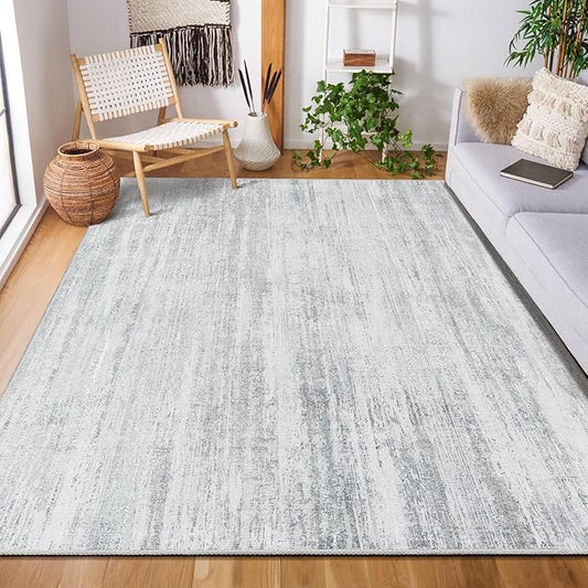 MUJOO 5x7 Washable Area Rug,Modern Abstract Rugs for Living Room Bedroom Dining Room,Large Non Slip Carpet Indoor,Low Pile Throw Rug Accent Neutral Grey