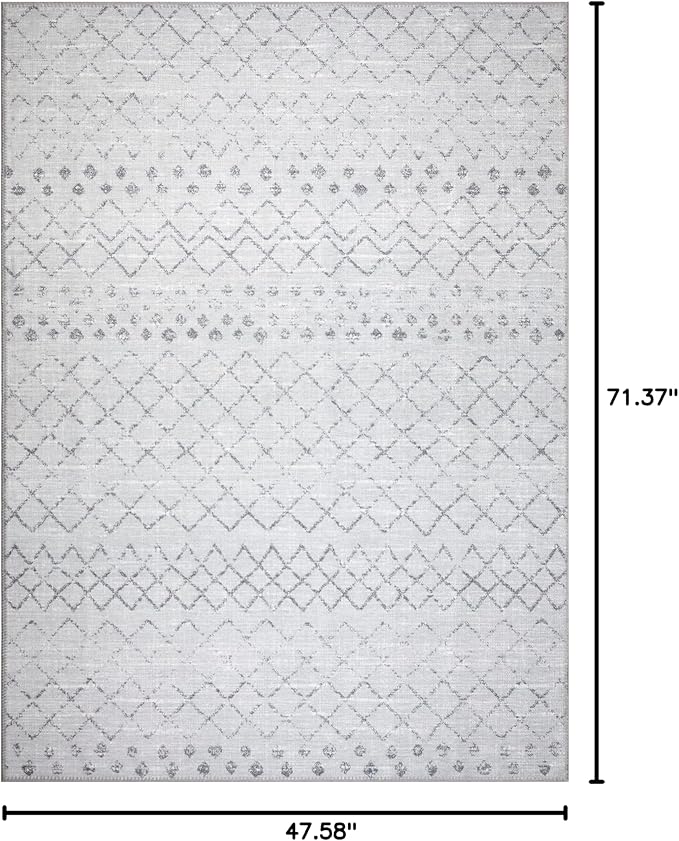 GLN Rugs Contemporary Collection - Machine Washable Area Rug, Contemporary Washable, Non Slip, Low Pile Chenille Rug, Living Room, Bedroom, Kitchen Rug (4' x 6' Gray 0166)