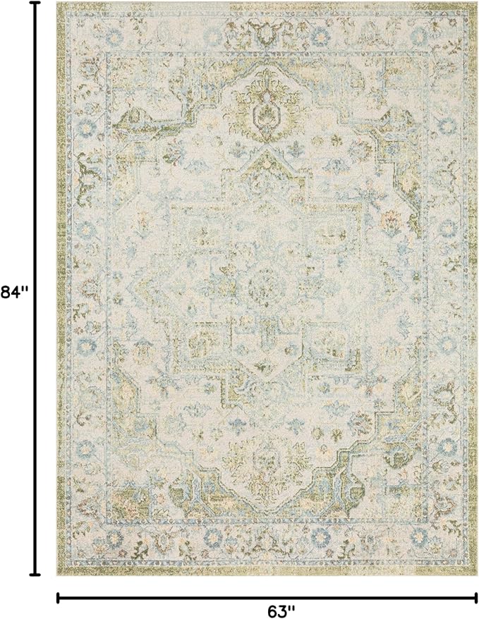Nourison Home Astra Machine Washable Blue Green 5'3" x 7' Area Rug - Easy Clean, Non Shedding, Bed Room, Living Room, Dining Room, Kitchen (5' x 7')