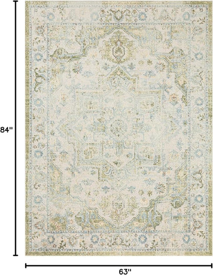 Nourison Home Astra Machine Washable Blue Green 5'3" x 7' Area Rug - Easy Clean, Non Shedding, Bed Room, Living Room, Dining Room, Kitchen (5' x 7')