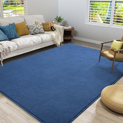 Amearea Large Modern Area Rugs for Bedroom Living Room, 8x10 Feet Blue Thickened Memory Foam Rug, Fluffy Indoor Washable Rugs Non Slip Minimalist Carpet for Boys Girls Dorm Nursery Room Decor