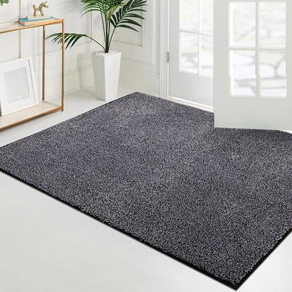 PURRUGS Easy Care Area Rug 4ft x 6ft, Non-Slip Machine Washable Door Mat, Stain Resistant Accent Rug for Entry, Hallway, Bedroom, Living Room and Mudroom, Bluish Grey-Black