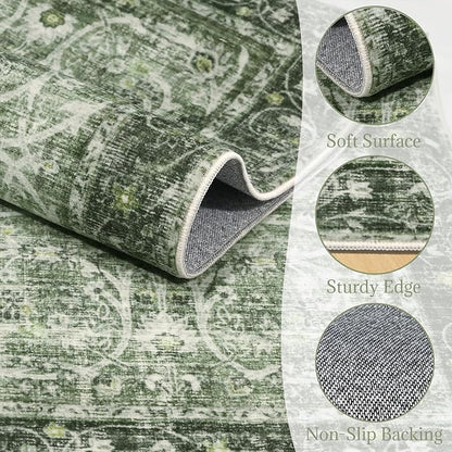 Washable Area Rugs 5'x7' Non-Slip Vintage Boho Distressed Fade Resistant Low Pile Carpet for High-Traffic Living Room, Bedroom & Dining Room