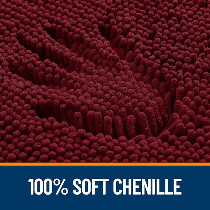 OLANLY Toilet Rugs U-Shaped 24x20, Extra Soft Absorbent Chenille Contour Bathroom Rugs for Toilet, Dry Quickly, Machine Washable, Non-Slip Bath Mat, Burgundy