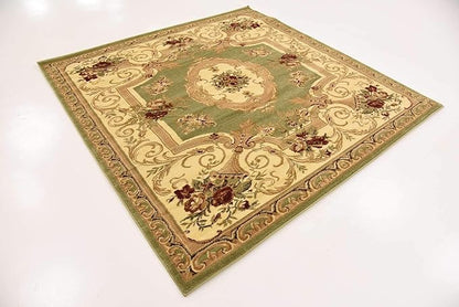 Unique Loom Versailles Collection Traditional Classic Floral Motif Area Rug (6' 0 x 6' 0 Square, Green/ Ivory)