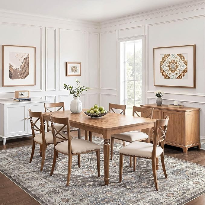 9x12 Area Rug Living Room: Washable Boho Large Neutral Vintage Soft Rugs Stain Resistant Farmhouse Non-Slip Indoor Floor Carpet for Bedroom Nursery Kids Office Dining Room Playroom- Grey Brown