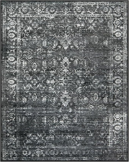 Morebes Vintage 8x10 Area Rugs for Living Room, Washable Black Rugs for Bedroom Farmhouse Non-Slip, Soft Distressed Indoor Floor Boho Carpet for Dining Room Playroom Home Office