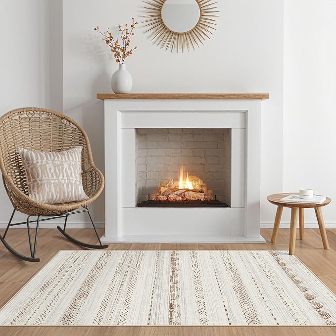 2X4 Rug Washable Area Rug: Small Soft Boho Farmhouse Neutral Moroccan Non Slip Indoor Low Pile Accent Floor Throw Carpet for Bedroom Bathroom Entryway Kitchen Hallway Closet Home Door - Brown
