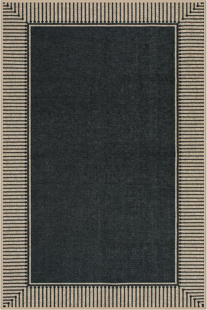 Moynesa Striped Border Easy Jute Outdoor Rug 4x6, Washable Indoor Outdoor Patio Area Rugs for Balcony Backyard Non Slip, Modern Classic Farmhouse Carpet for Living Room, Black
