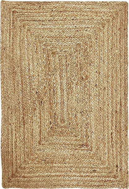 KEMA Jute Braided Area Rug, 4x6 Feet (48x72 Inches) - Rustic Vintage Braided Reversible Rectangular Rug, Shag Rugs for Bedroom, Jute Kitchen Rug, Living Room Rugs