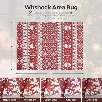 WITSHOCK Christmas Area Rugs for Living Room: 5x7 Stain Resistant Non-Slip Washable Red Snowflake Christmas Carpet, Soft Dining Room Bedroom Rugs, Indoor Decor for Home, Holiday