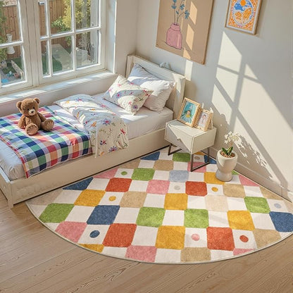 jinchan Macy Kids Rug for Nursery 6ft Radius Corner Washable Area Rug Modern Colorful Quarter Circle Rug Soft Non-Slip Carpet for Bedroom Playroom Daycare Reading Nook Classroom Circus on Cream