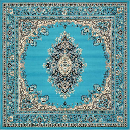 Unique Loom Reza Collection Traditional Persian Style Area Rug, 8' 0" x 8' 0", Turquoise/Ivory