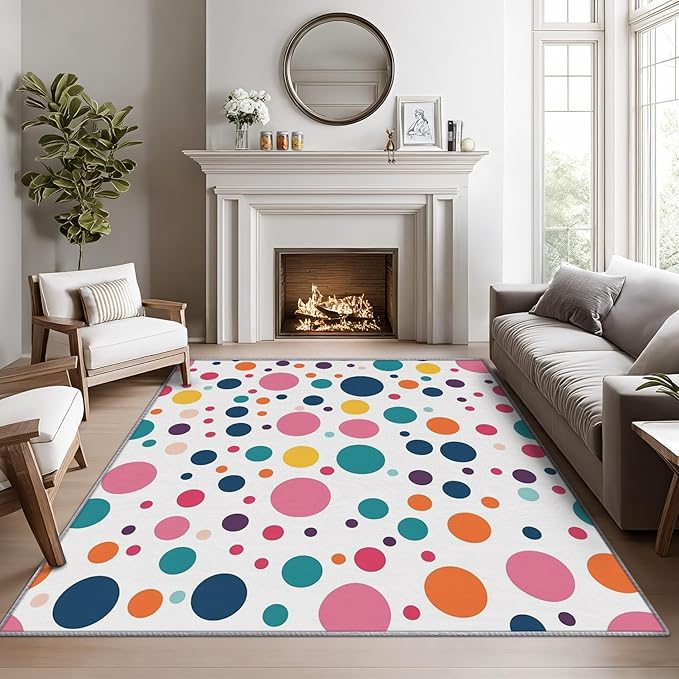 Polka Dots Rugs for Kids Room - 5x7 Area Rugs, Polka Dot Rug, Colorful Dots Rug for Living Room, Multicolor Geometric Washable Bedroom Carpet, Kids Nursery Playroom Home Decor & Gifts