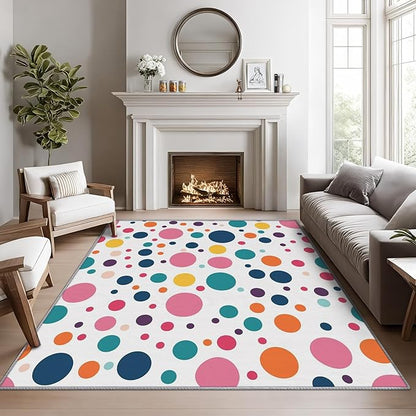 Polka Dots Rugs for Kids Room - 5x7 Area Rugs, Polka Dot Rug, Colorful Dots Rug for Living Room, Multicolor Geometric Washable Bedroom Carpet, Kids Nursery Playroom Home Decor & Gifts
