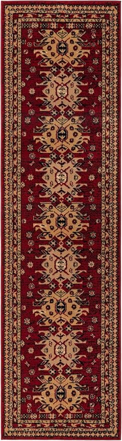 Unique Loom Taftan Collection Border Geometric Tribal Inspired Design Area Rug (2' 7 x 10' 0 Runner, Red/ Gold)