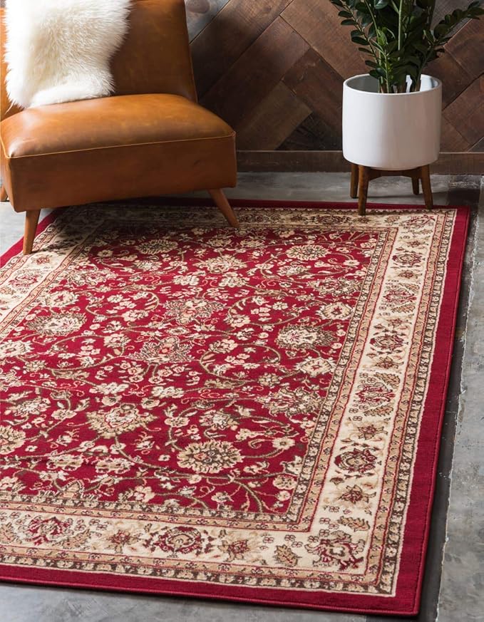 Unique Loom Sialk Hill Collection Area Rug - Washington (9' 10" x 13' 1" Rectangle Burgundy/Cream)