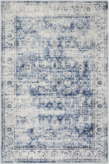 Lahome Blue Area Rug for Living Room 6x9 Machine Washable Area Rugs Living Room Rug,Vintage Distressed Soft Rubber Backing Stain Resistant Indoor Carpet for Office