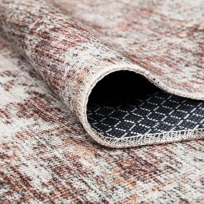 Bloom Rugs Washable Non-Slip 4' x 6' Rug - Ivory/Blush Traditional Area Rug for Living Room, Bedroom, Dining Room, and Kitchen - Exact Size: 4' x 6'