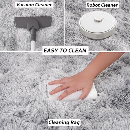 Beglad Shag Rugs for Living Room, Area Rugs 5x7 Feet Upgrade Anti-Skid Modern Minimalist Style Memory Foam Rugs for Bedroom, Indoor Carpet Suitable for Boys Room Decor, Tie-Dyed Light Grey
